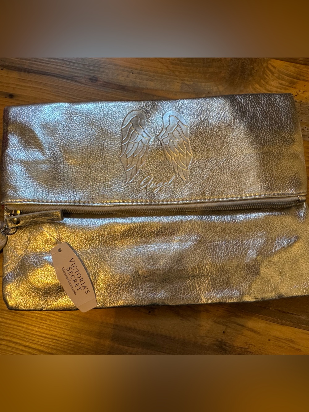 Victoria's Secret Metallic Silver Angel Wings Fold-Over Clutch